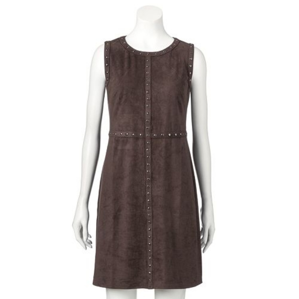 Fit and Flare stud sleeveless dress faux suede